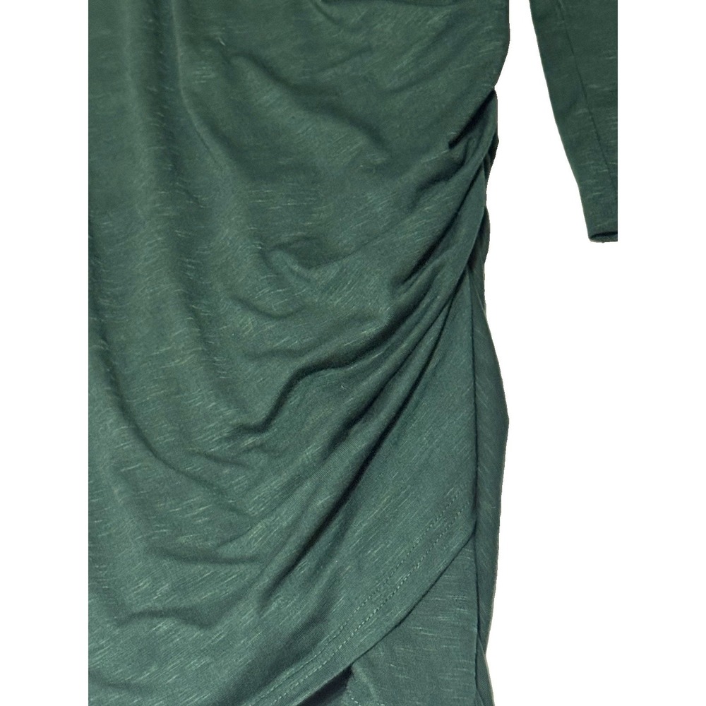BTFBM Women's Green Solid Knit Ruched Scoop Neck Long Sleeve Bodycon Dress L - Picture 2 of 8